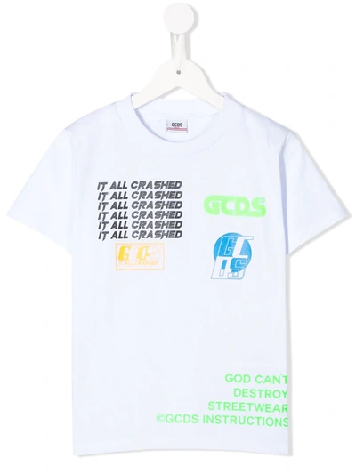 Gcds Kids' It All Crashed T-shirt In White
