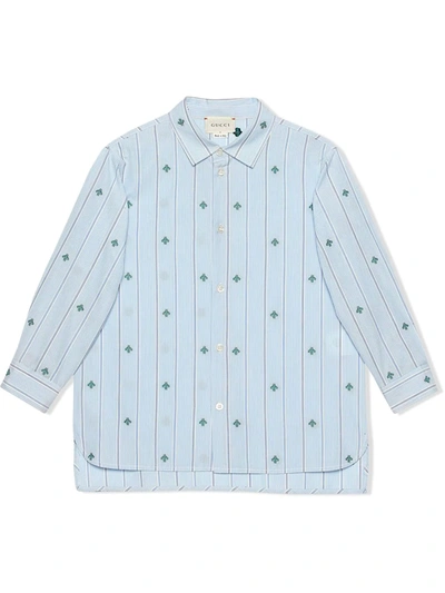 Gucci Kids' Boy's Striped Bee Fil Coupe Button-down Shirt, Size 4-12 In Bianco/blu