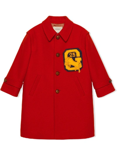 Gucci Kids' Children's Wool Coat With Felt Patches In Red