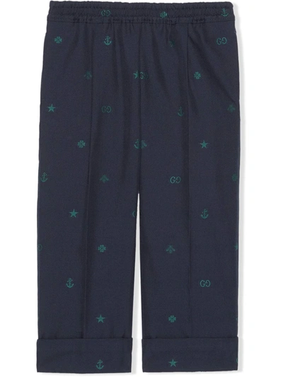 Gucci Kids' Children's Symbols Jacquard Cotton Trouser In Blue