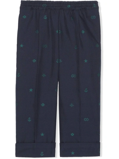 Gucci Kids' Children's Symbols Jacquard Cotton Pant In Blue