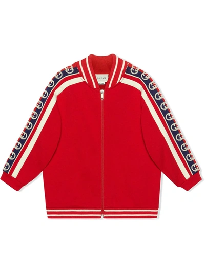 Gucci Kids' Boy's Zip-front Sweatshirt With Gg Trim, Size 4-12 In Red