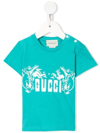 Gucci Baby Crocodile Print Cotton T-shirt In Blue | ModeSens