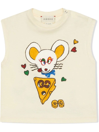 Gucci Baby Mouse Print Cotton Tank Top In Neutrals