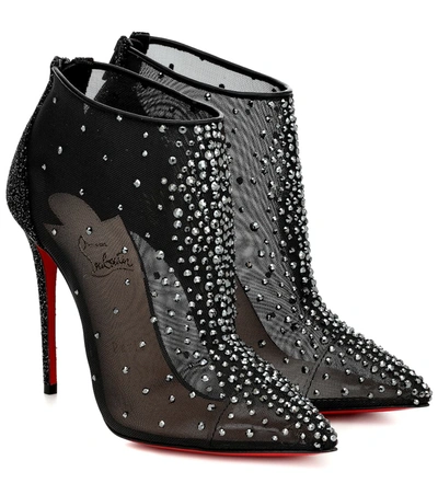 Christian Louboutin Illimiboot Leather-mesh Strass Boots 100 In Black