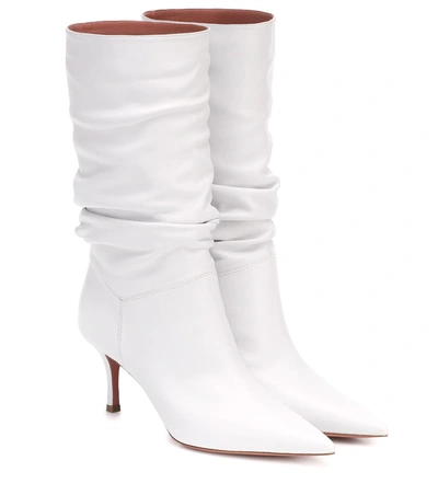 Amina Muaddi Ida 70 Leather Ankle Boots In White