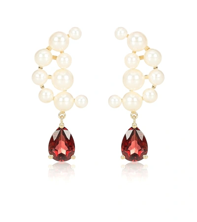 Anissa Kermiche Blood Sisters 14kt-gold Pearl And Garnet Earrings