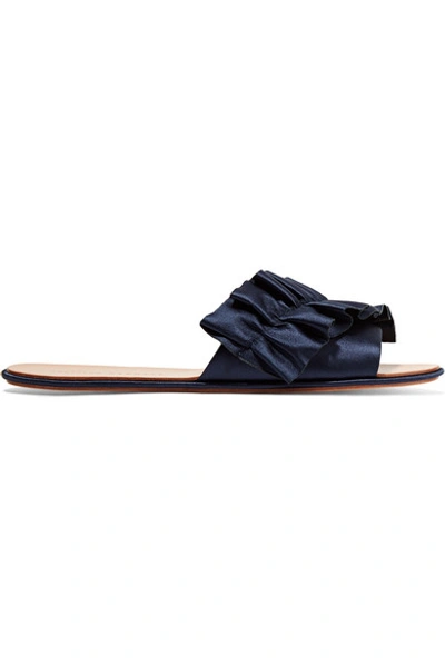 Loeffler Randall Rey Satin Ruffle Flat Sandal In Eclipse