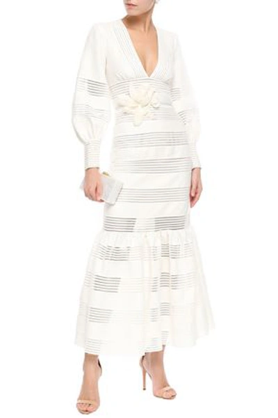 Zimmermann Floral-appliquéd Crochet-trimmed Linen Maxi Dress In Ivory