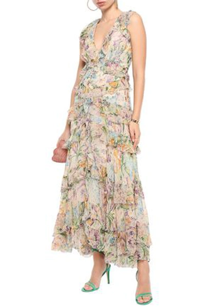 Zimmermann Cutout Ruffled Floral-print Silk-georgette Maxi Dress In Neutral