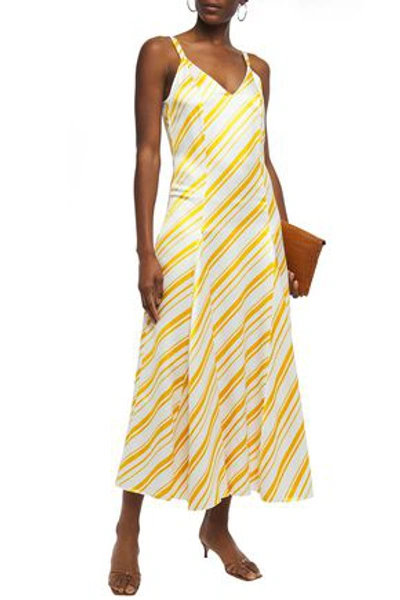 Racil Ava Pleated Striped Satin-twill Maxi Dress In Pattern