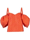 Rosie Assoulin Brocade Sweetheart Cold-shoulder Blouse In Orange