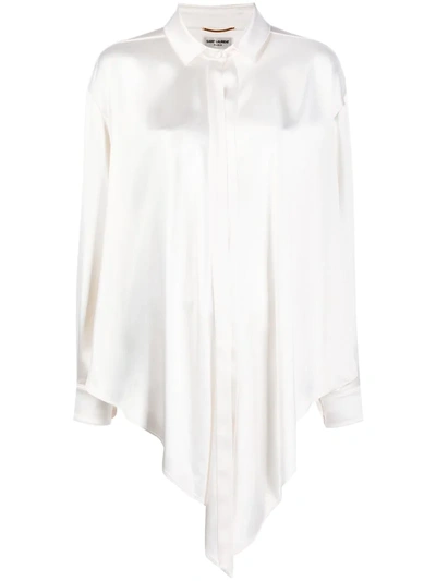 Saint Laurent Tie-up Long-sleeved Shirt In White