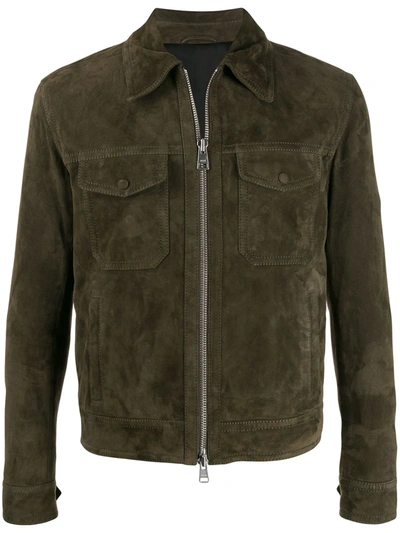 Ami Alexandre Mattiussi Patch Pocket Suede Jacket In Green