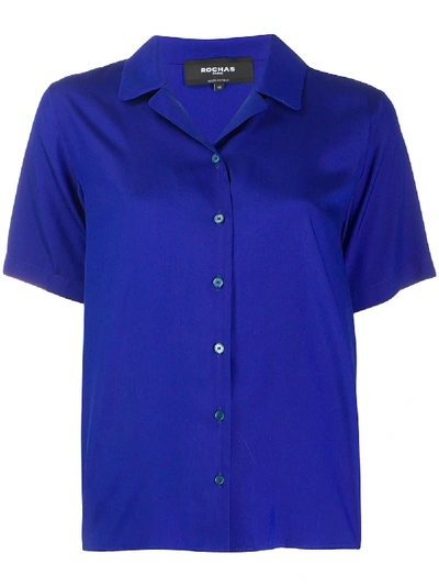 Rochas Notch-collar Silk-poplin Shirt In Blue