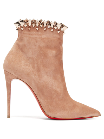 Christian Louboutin Firmamma 100 Studded-cuff Suede Boots In Beige