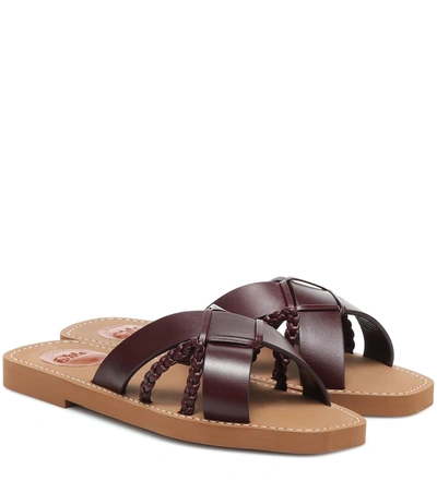 Chloé Woody Crossover-strap Leather Slides In Purple