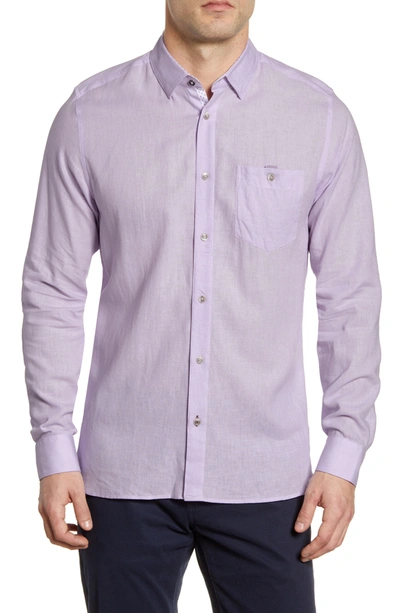 Ted Baker Slim Fit Havefun Short Sleeve Button-up Shirt In Purple