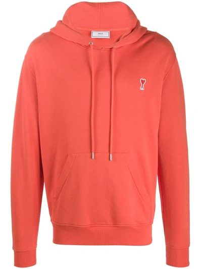 Ami Alexandre Mattiussi Ami De Coeur Patch Hooded Sweater In Red