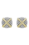 Lagos 18k Yellow Gold & Sterling Silver Signature Caviar Square Earrings In Gold/silver