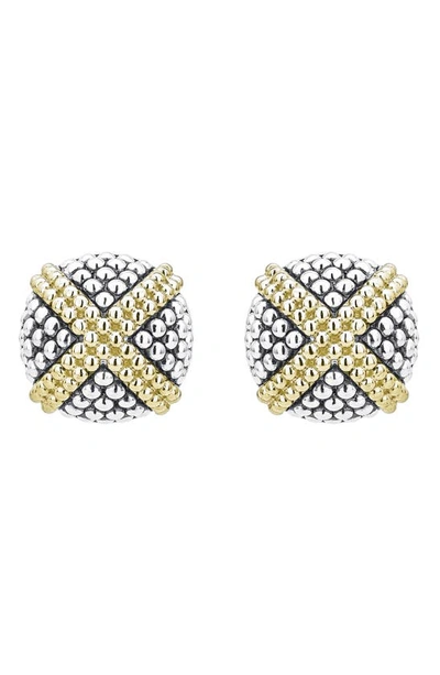 Lagos 18k Yellow Gold & Sterling Silver Signature Caviar Square Earrings In Gold/silver