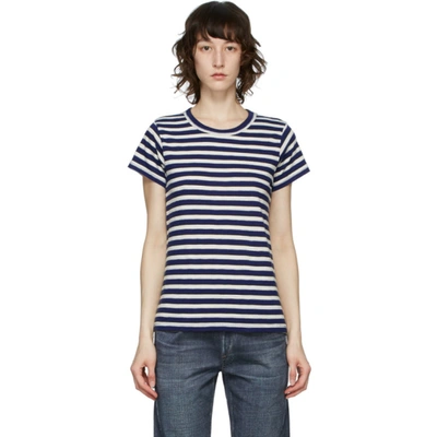 Rag & Bone The Slub Stripe Organic Pima Cotton T-shirt In Blu/wht