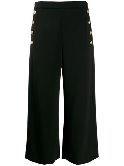 Versace Medusa Button Stretch Wool Crop Wide Leg Trousers In Black