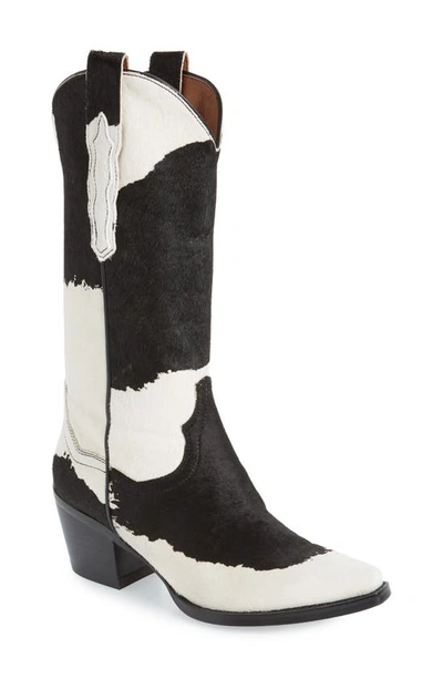 Jeffrey Campbell Dagget Genuine Calf Hair Western Boot In Brown White Cow Print