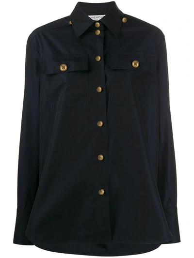 Givenchy Sateen Button-front Shirt With 4g Buttons In Blue