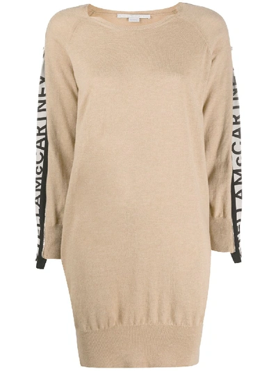 Stella Mccartney Logo Stripe Knitted Dress In Camel
