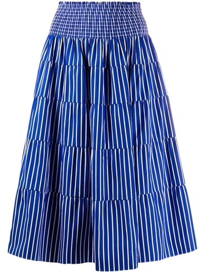 Prada Striped High Elastic Waist Skirt In Blue + White