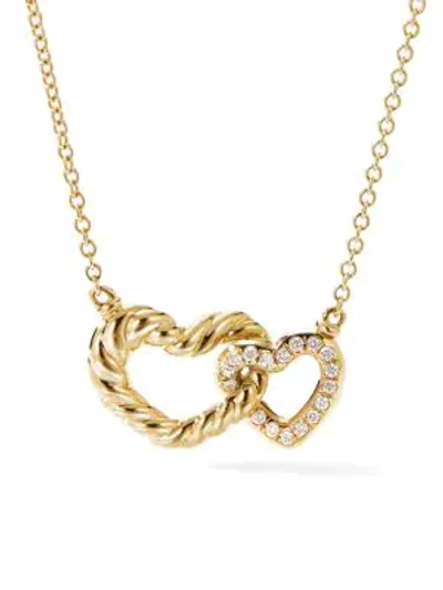 David Yurman Double Heart Pendant Necklace In 18k Yellow Gold With Diamonds