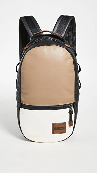Coach Pacer Colorblock Leather Backpack In Black Copper/brown Multi