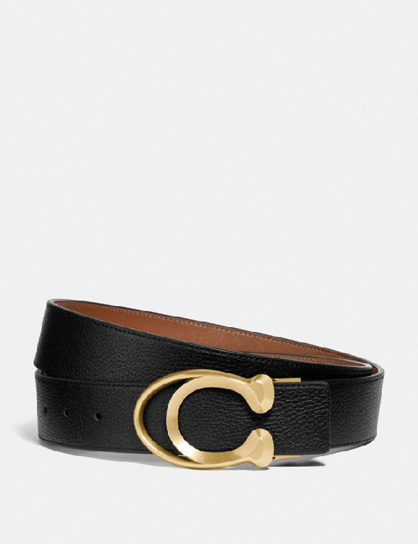 Coach Signature Buckle Belt, 38mm Men's In Black/saddle ModeSens