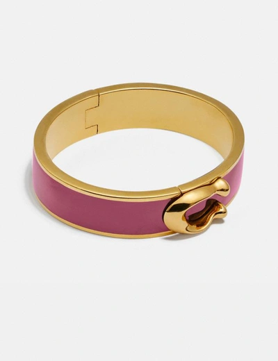Coach Signature Large Hinged Bangle In Gold/ Dusty Rose