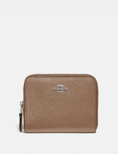 Coach Small Zip Around Wallet In Color<lsn_delimiter>light Antique Nickel/taupe