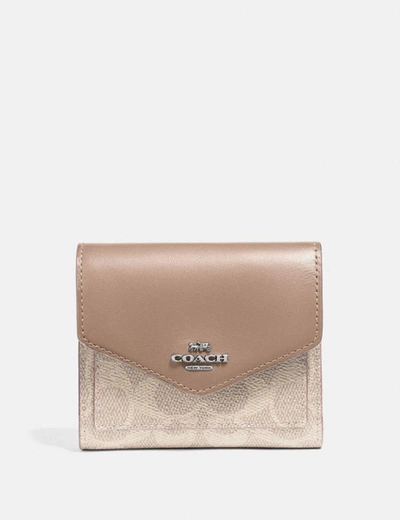 Coach Small Wallet In Colorblock Signature Canvas - Women's In Light Nickel/sand Taupe