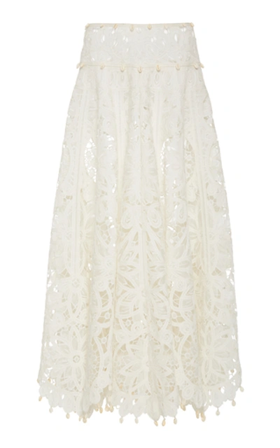 Zimmermann Wavelength Guipure Lace Skirt In Ivory