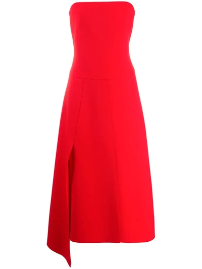 A.w.a.k.e. Asymmetric Cady Strapless Midi Dress In Red