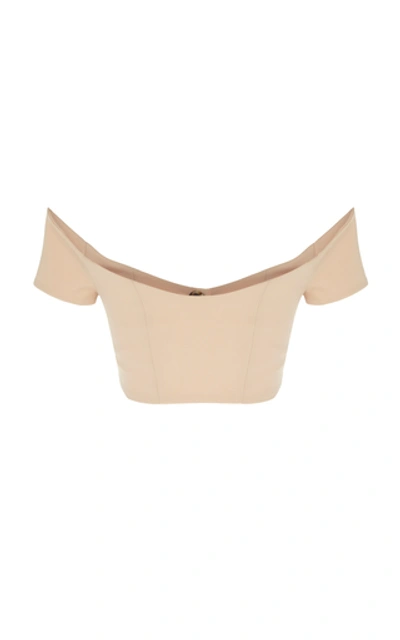 A.w.a.k.e. Off-the-shoulder Crepe Crop Top In Brown