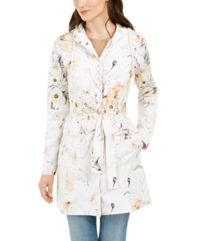 Kensie Hooded Floral-print Water-resistant Trench Coat In Blush