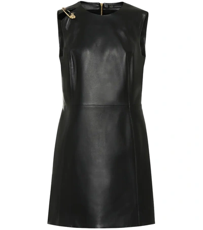 Versace Safety-pin Sleeveless Leather Dress In Black