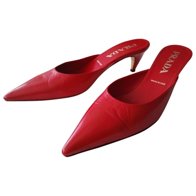 Pre-owned Prada Leather Mules & Clogs In Red