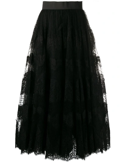 Dolce & Gabbana High Waist Flared Lace Midi Skirt In Black