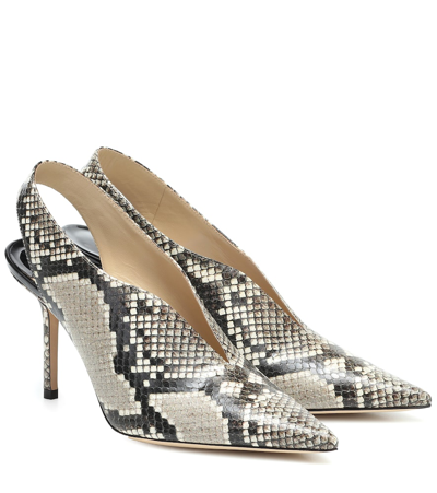 Jimmy Choo Saise 85 Slingback Snake-embossed Leather Heeled Mules In Brown