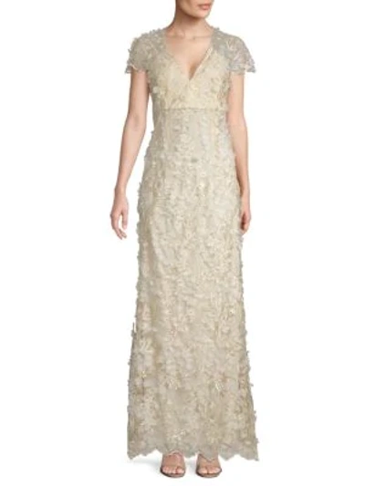 Carmen Marc Valvo Infusion 3d Floral Mermaid Gown In Champagne