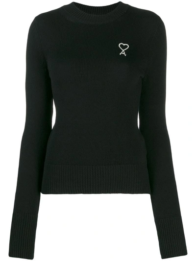 Ami Alexandre Mattiussi Embroidered Logo Crew-neck Jumper In Black