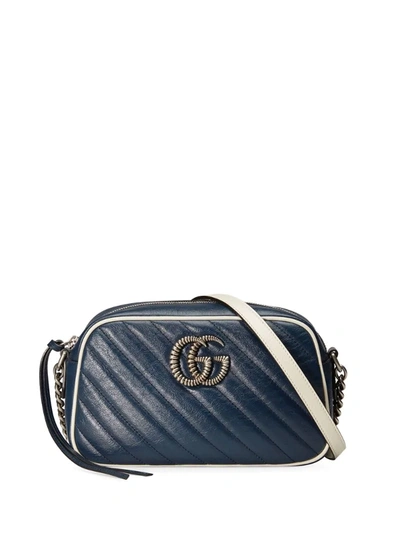 Gucci Gg Marmont Small Leather Shoulder Bag In Blue