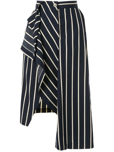 Dawei Draped Striped Midi Skirt In Blue