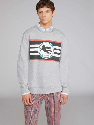 Etro Sweatshirt With Printed Pegaso Logo In Grey
